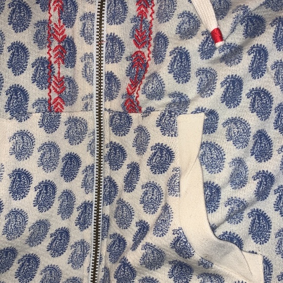 🍀 Lucky Brand Terry Sweater Chinese blue & red vase print 100% Cotton hoodie - Picture 5 of 7